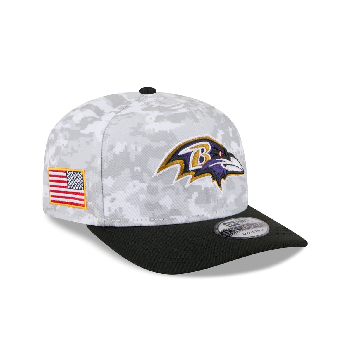Baltimore Ravens 2025 Salute to Service Fan Gear 9SEVENTY Stretch-Snap Hat